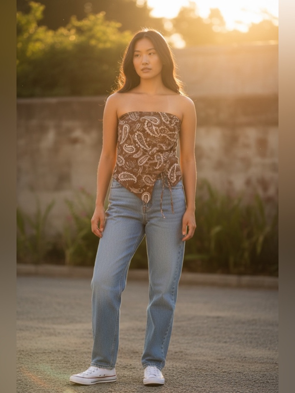 Almost Famous Y2K Paisley Bandana Side Ruching Tube Top